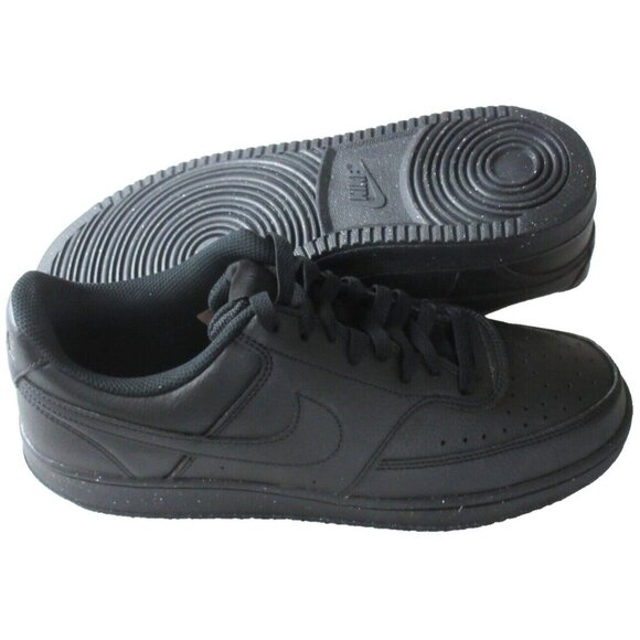 Nike Men's Court Vision Lo Next Nature Leather Shoes Triple Black Sizes NIB - Picture 2 of 5